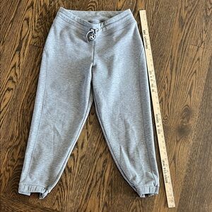 Athleta Gray capri Jogger Sweatpants small drawstring zip ankle elastic waist